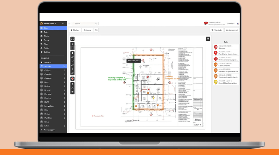 Fieldwire platform interface and new features 2022 in common data environment cde - oceanBIM